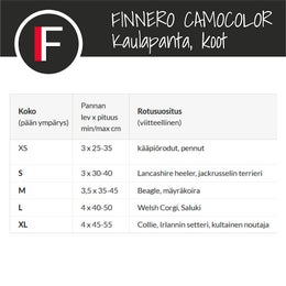 CAMOCOLOR collar sizes in finnish