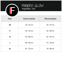 FINNERO GLOW reflective vest sizes