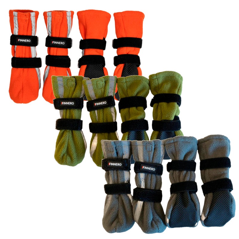The reflective FINNERO HALLA booties are available in three colors: orange, green and grey